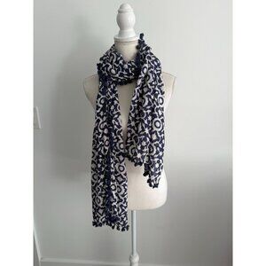 ROBERTA ROLLER RABBIT Navy Blue White Pom Detail Scarf